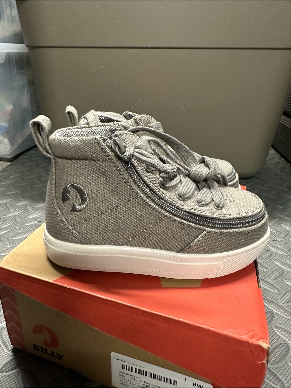 Billy Kids Gray Canvas High-Top Sneakers with Side Zipper. Toddler 8 wide